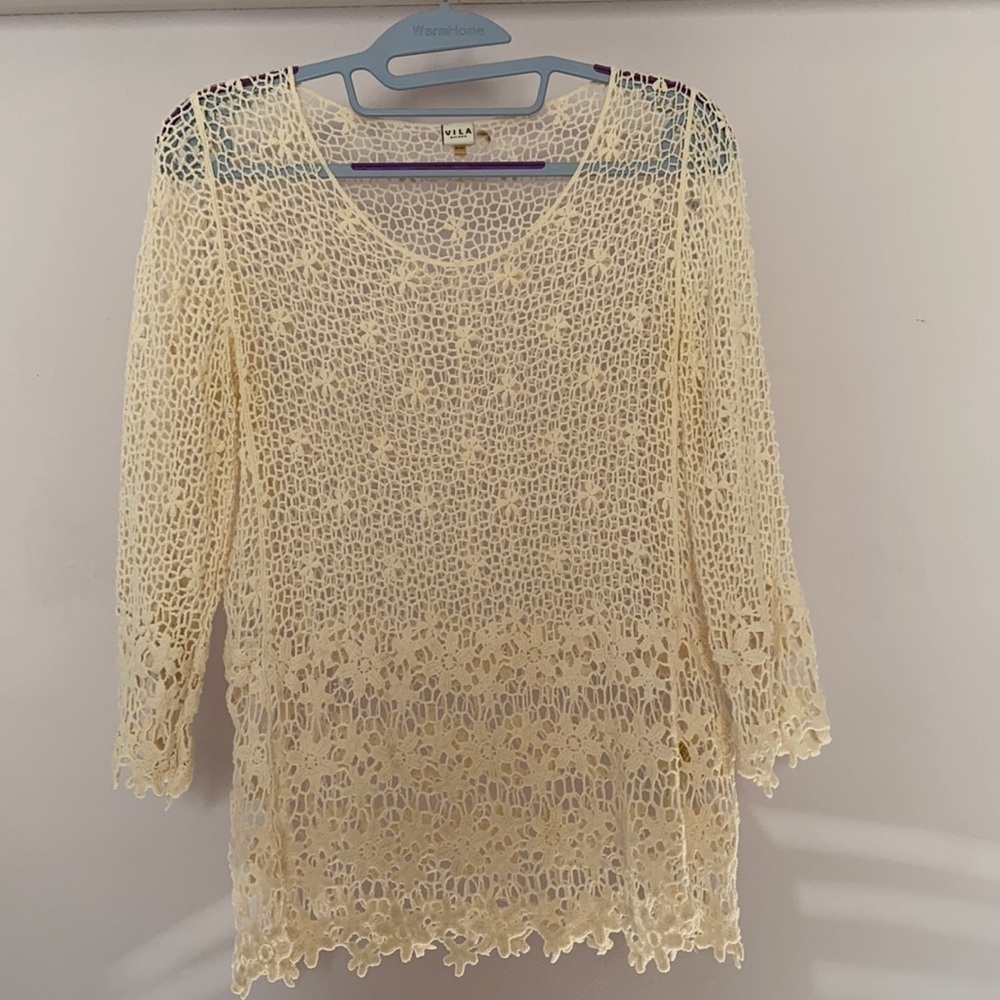 VILA Crochet Cream Flowers Top S/M